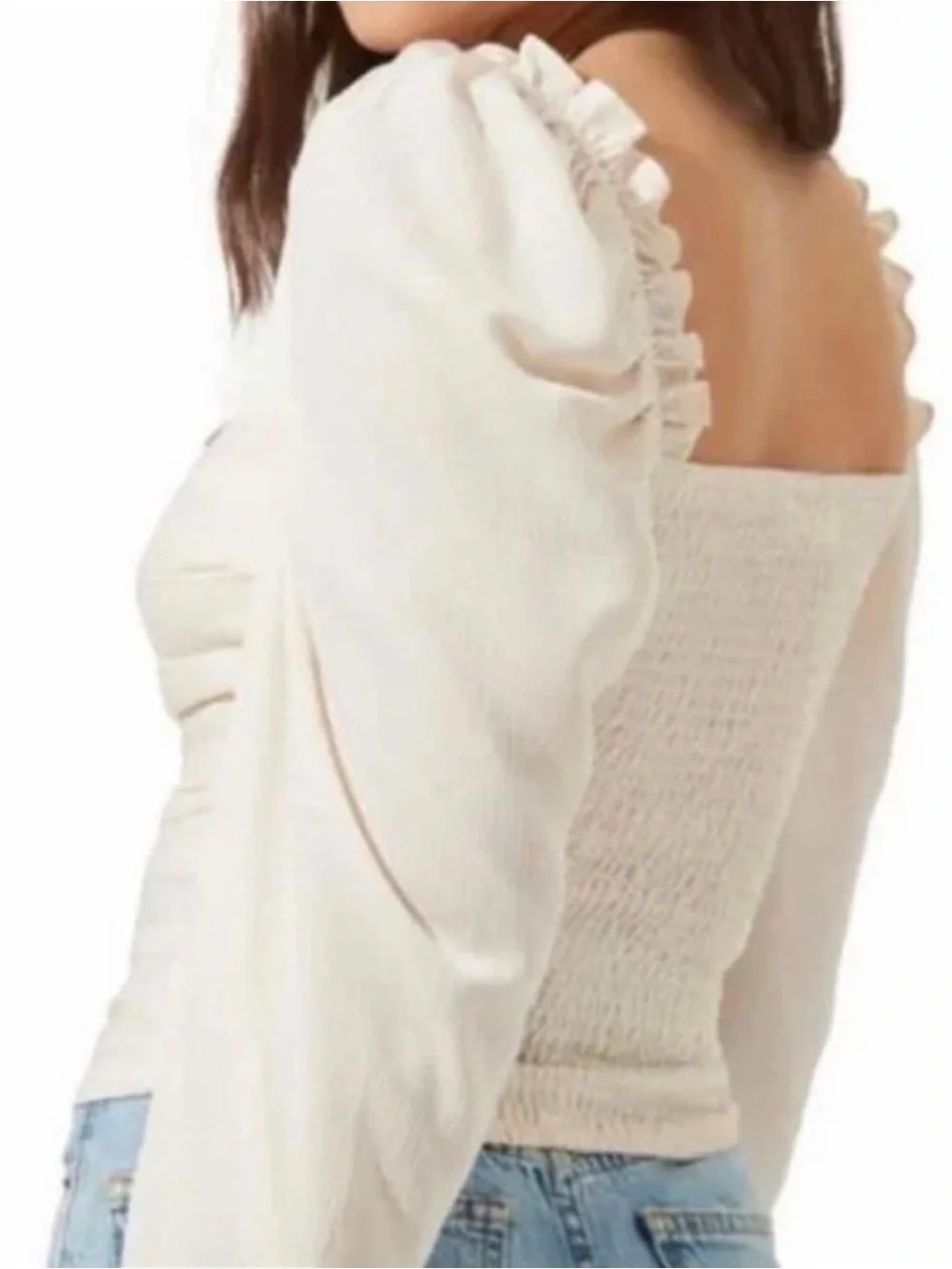 ASTR the Label Ivory Ruched Puff Sleeve Corset Top Medium Romantic Cottage NWT